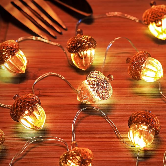 Forest Décor Fall Acorn Light Thanksgiving Decorative Fairy Lights Fall Garland Decor USB Plug in or Battery Operated String Lights Autumn Holiday 30LED 10ft Christmas Doorway Table Decor