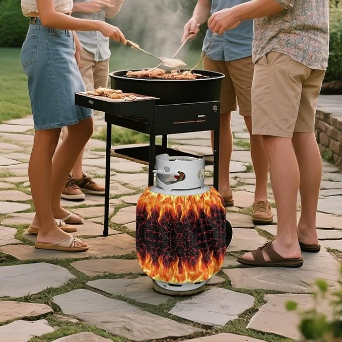 Camper Propane Tank Cover Fire Web Outdoor 600D Heavy Duty Waterproof Covers Fits Standard 20 lb Cylinder, 13.7'' x 16.5'' for Rv Trailer