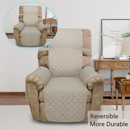 Reversible Chair Covers for Recliner Oversized, Beige/Beige | Recliner Oversized Covers for Living Room with Elastic Straps, Water Repellent, Chair Protectors Covers for Dogs