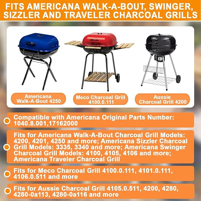 Ash Pan for Americana Grill Parts 4200 4201 Outdoor Charcoal Tray Replacement for Americana Walk-A-Bout, Swinger, Sizzler, Aussie, and Traveler Charcoal Grills Ash Tray 1040.8.001, 14.37" x 14.37",1PC