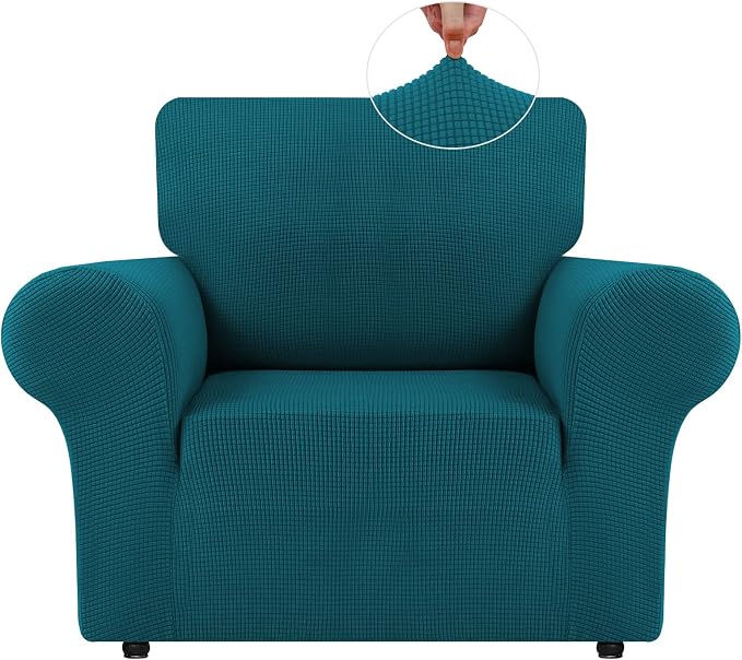 LURKA Stretch Chair Cover for Sofa, 1 Piece Armchair Slipcover, Peacockblue | Soft Stretch Jacquard, Fits 31"-55" Armchairs, Elastic Bottom for Secure Fit, Machine Washable, Pet & Kid Friendly