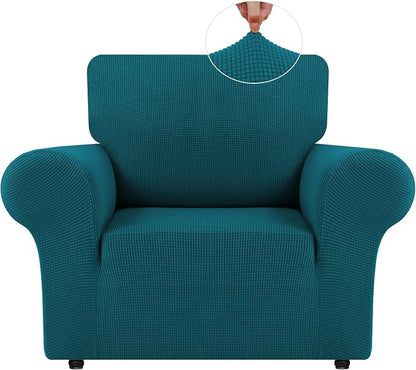 LURKA Stretch Chair Cover for Sofa, 1 Piece Armchair Slipcover, Peacockblue | Soft Stretch Jacquard, Fits 31"-55" Armchairs, Elastic Bottom for Secure Fit, Machine Washable, Pet & Kid Friendly
