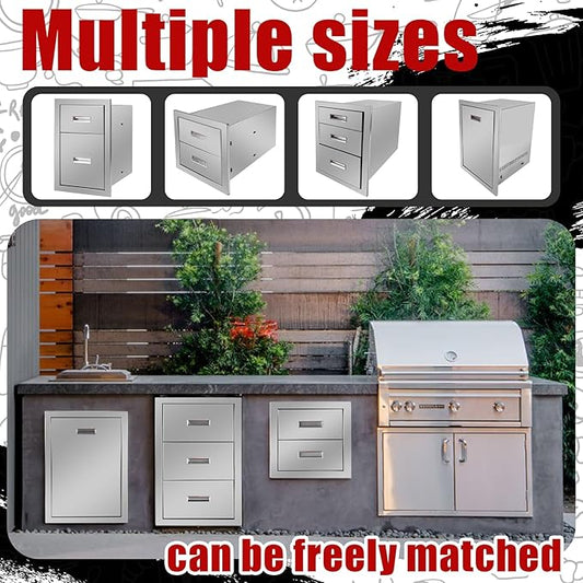 Outdoor Kitchen Single Layer Drawer 14'' W x 8.5'' H x 23'' D Flush Mount BBQ Access Drawers Stainless Steel BBQ Island Drawers with Handle Suitable for Outdoor Kitchen Island Grill Station