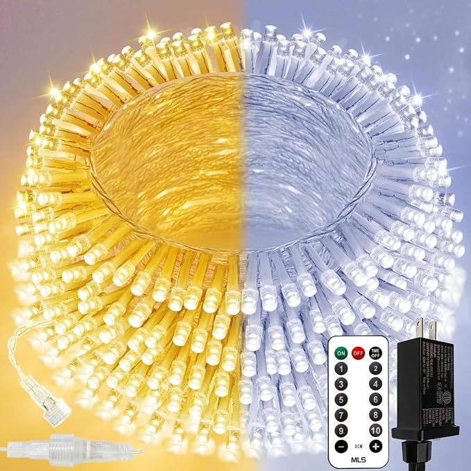 Warm White to Cool White Color Changing 200 LED 66FT Connectable Christmas String Lights for Outdoor Indoor Waterproof, 11 Modes Twinkle Fairy Lights Clear Wire for Christmas Tree Memory Remote Timer