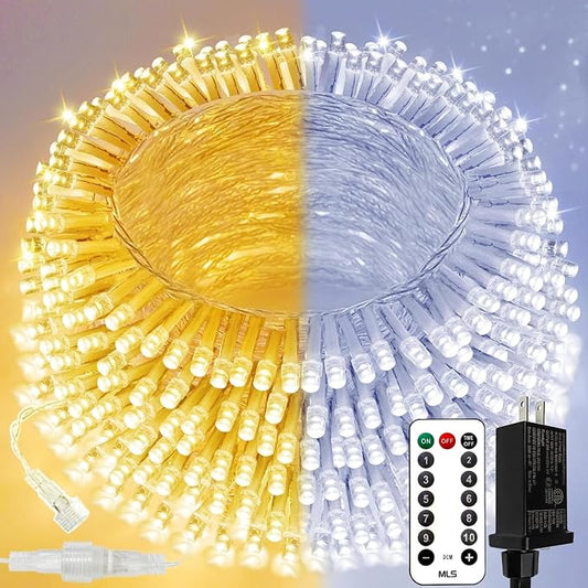 Warm White to Cool White Color Changing 200 LED 66FT Connectable Christmas String Lights for Outdoor Indoor Waterproof, 11 Modes Twinkle Fairy Lights Clear Wire for Christmas Tree Memory Remote Timer