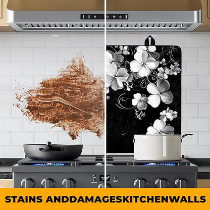 Stove Top Cover Retro Flower Gas Stove Top Cover for Home Decoration Kitchen Pad Non-Stick Washable Cooktop Covers Countertop Protector Keep Stove Clean 28"x20" (White flower-2)