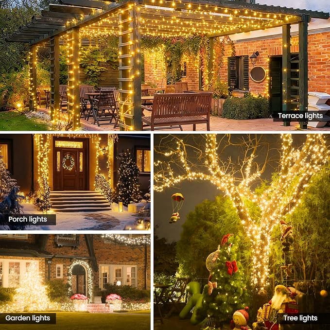 Solar String Lights Outdoor Waterproof, Solar Christmas Lights Outdoor Total 100LED 45FT with 8 Lighting Modes 50LEDx2 for Garden Yard Pathway Fence, 2 Packs, Warm White