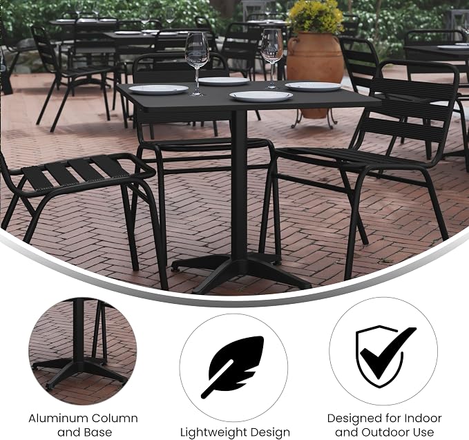 Flash Furniture Mellie 31.5'' Square Aluminum Indoor-Outdoor Table with Base, Black