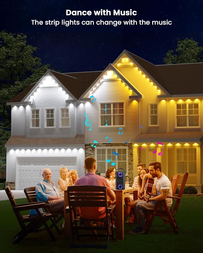 Gefolly Permanent Outdoor Lights Pro, 100ft, 60 RGBW Light, 111 Scene Modes | Double-LED for Daily, Halloween, Christmas, IP67 Waterproof for Outdoor Decor, Works with Alexa, Google Assistant, White