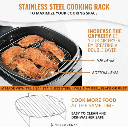 Air Fryer Accessories Set with Stainless Steel Rack and Wire Brush, Air Frying Cheat Sheet Guides, Reusable Liners, Compatible with Ninja Foodi, Nuwave® Brio, Power and More