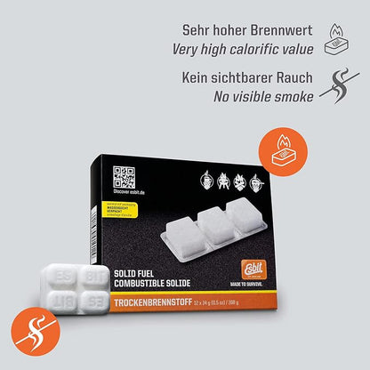 Esbit 1300-Degree Smokeless Solid 14g Fuel Tablets for Backpacking, Camping, and Emergency Prep