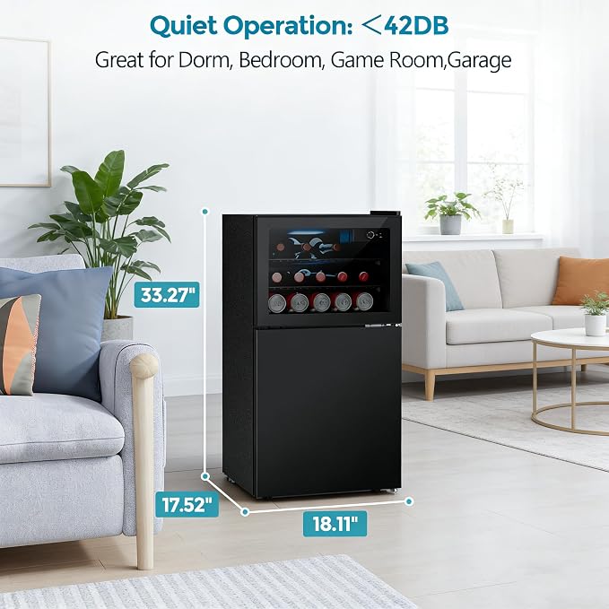 COWSAR 2.6 Cu.Ft Beverage Refrigerator & Mini Fridge with Freezer - Glass Door, Reversible Design, Adjustable Thermostat for Dorm, Office, Bedroom