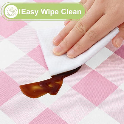 Smiry Picnic Table Cloth, Vinyl Tablecloths with Flannel Backing, 52"x70" | Waterproof Rectangle Table Cloth, Wipeable Buffalo Plaid Table Cover for Indoor and Outdoor (Pink & White)