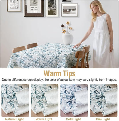 H.VERSAILTEX Linen Table Cloths Floral Printed Tablecloth Spill-Proof Waterproof Table Cover for Dining Buffet Feature Soft and Thick Fabric Wrinkle Free, 60 x 60 Inch, Vintage Botanical - Blue