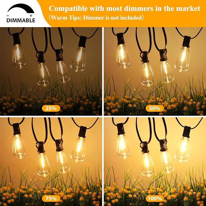 50FT Outdoor String Lights 27 Bulbs, Waterproof Patio Lights (Pack of 2)