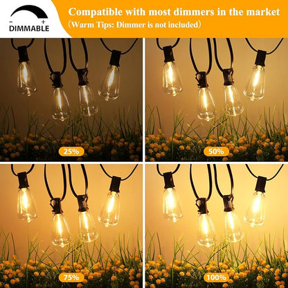 50FT Outdoor String Lights 27 Bulbs, Waterproof Patio Lights (Pack of 2)