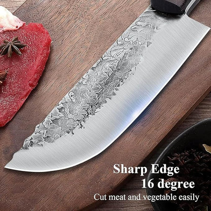 2PCS Meat Cleaver Knife, 7.48" Lightweight Cleaver Knifes, 5.5" Viking Knife with Leather Sheath, Full Tang High Carbon Steel, for Meat Cutting Home & Outdoor Cooking BBQ