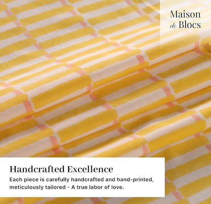 100% Cotton Hand Block Printed, Tablecloth for Kitchen, Dining, Table Cover for Parties, Chritmas, Weddings, Barbecues and Summer picnics Table Cloth (Yellow & Pink, 60" x 90")