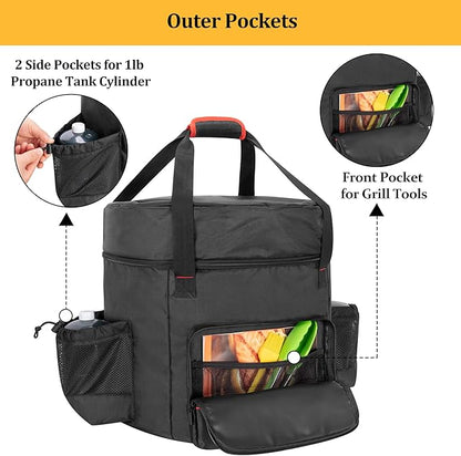 samdew Stove Carry Bag Compatible with Coleman 4-in-1 Portable Propane Camping Stove, Outdoor Grill Storage Case with Pockets for Grill Tools, for Camping, Tailgating, Grilling, Bag Only