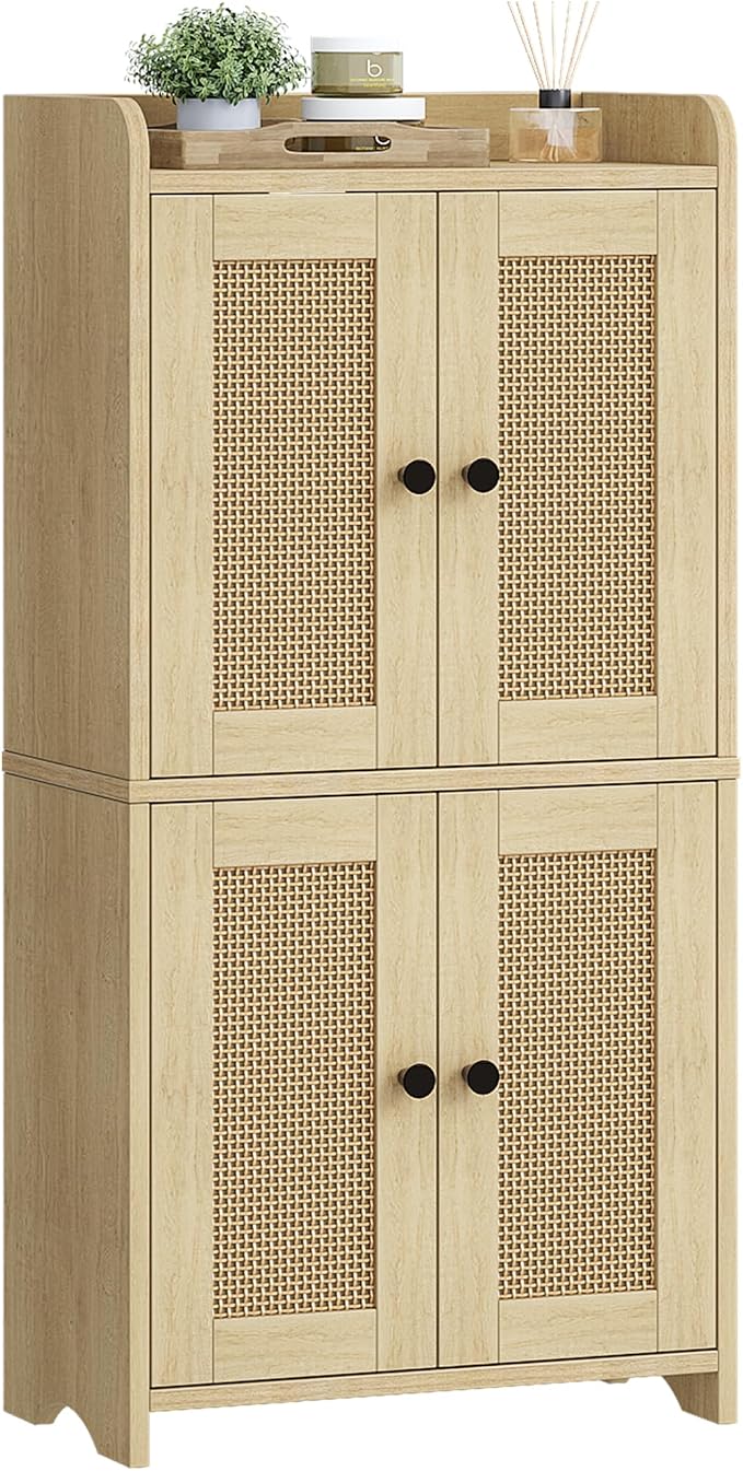 HEXCELEN Small Storage Cabinet, Bathroom Storage Cabinet with 4 Doors, Floor Bathroom Organizer Freestanding for Small Spaces, Living Room, Kitchen, Entryway (Streamlined American, Yellow) | Bathroom Storage Cabinet, 4 Doors, Floor Bathroom Organizer F...