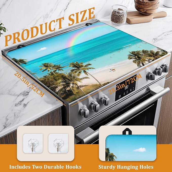 Tropical Palm Tree Stove Top Covers for Electric Stove,Summer Beach Glass Top Stove Cover, Heat Resistant Range Covers for Electric Stove,Washable Countertop Mat, 28 x 20 Inch