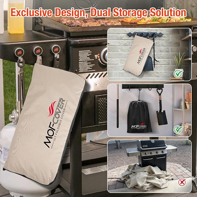 Exclusive Foldable 82 inch Grill Cover, 600D Heavy Duty XXL Outdoor BBQ Cover for 6 Burners Grill Weber Nexgrill CharBroil Monument, Khaki