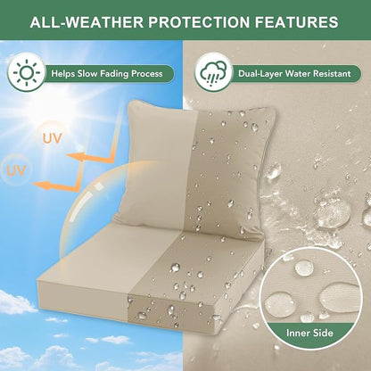 Summsun Outdoor Chair Cushion Water Resistant, 19 x 19 Inch, Cream, 4-Pack | Double-Sided Water Resistant, Removable Cover, Back Pillow & Seat Cushion, Tie Straps, Fit for Patio, Garden, Sofa Couch