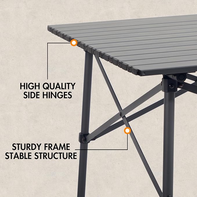Portal Lightweight Aluminum Folding Square Table Roll Up Top 4 People Table | Portable Outdoor Design; Durable Construction; Easy Setup & Storage; Color: Gray
