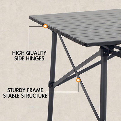 Portal Lightweight Aluminum Folding Square Table Roll Up Top 4 People Table | Portable Outdoor Design; Durable Construction; Easy Setup & Storage; Color: Gray