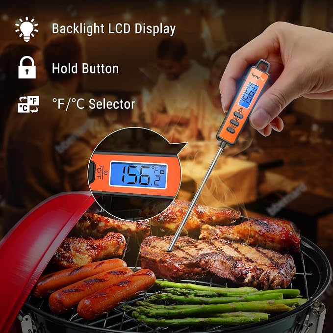 TempPro TempSwif 1 Sec Digital Meat Thermometer for Cooking Food | Meat Thermometer Digital Backlitght LCD Display, 5.3-inche Super Long Probe, Bread Baking Sourdough Liquids Candy Making Gift