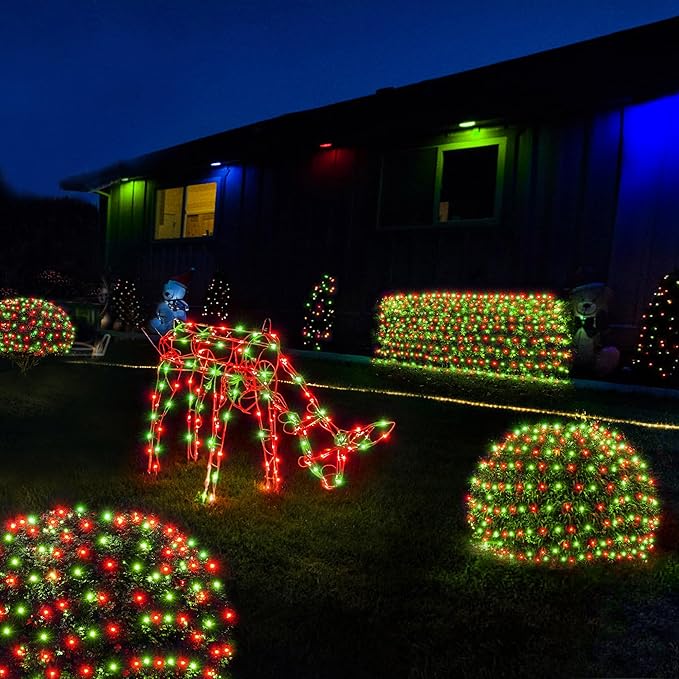 WBao Christmas Net Lights, 360LED 11.5ft x 6.9ft Christmas Lights with 8 Modes, Timer, End to End Connectable, Waterproof Design for Lawn, Bushes, Trees Outdoor Xmas Decorations, Red Green