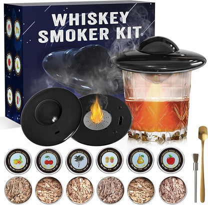 Electric Whiskey Smoker Kit with 6 Flavors Wood Chips, Cocktail Smoker Kit Built-in Lighter, Rechargeable Smoked Old Fashioned kit Bourbon Smoker kit Bar Accessories Valentine's Day Gifts for Men