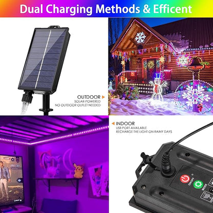 Nazuwke 33FT Solar Rope Lights Outdoor Waterproof, 18 Colors Changing Fairy String Light USB & Solar Powered with Remote, 100 LEDs Multicolor Trampoline Light Rope Lighting for Outside Christmas Party