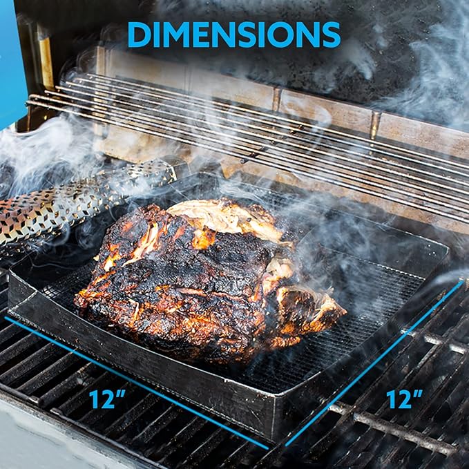 Kona Smoker & Grill Basket - For Veggies, Fish, Nuts, Cheese - 600 Degree Premium Mesh Nonstick Grilling Basket/Grill Net - Essential Grilling Accessories For Outdoor Grill & BBQ, 12x12x3 Inch