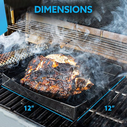 Kona Smoker & Grill Basket - For Veggies, Fish, Nuts, Cheese - 600 Degree Premium Mesh Nonstick Grilling Basket/Grill Net - Essential Grilling Accessories For Outdoor Grill & BBQ, 12x12x3 Inch