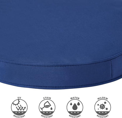 Set of 2 Outdoor 18 inch Round Patio Dining Chair Pads – Comfortable Fiber-Filled Seat Cushions with Ties, Reversible Polyester Fabric - Marine Blue