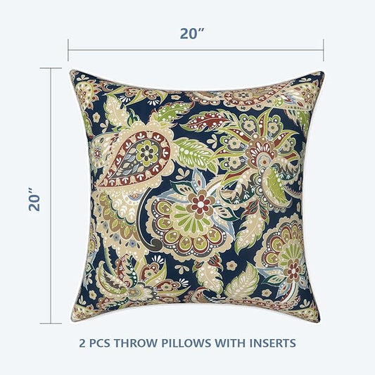 LVTXIII Set of 2 Patio Throw Pillows Waterproof 20"x20" Fade Resistant Outdoor Throw Pillows with Inserts, Decorative Garden Toss Pillow Cushions for Home Patio Sofa Use, Paisley Sapphire Blue