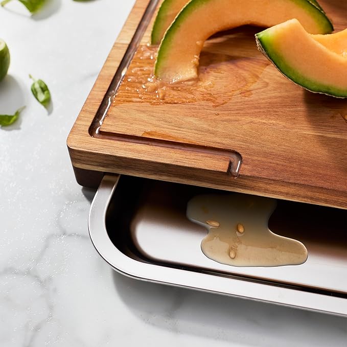 ZWILLING BBQ+ Cutting Board with Stainless Steel Tray, Acadia Wood, 17" x 14" x 13"