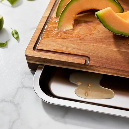 ZWILLING BBQ+ Cutting Board with Stainless Steel Tray, Acadia Wood, 17" x 14" x 13"