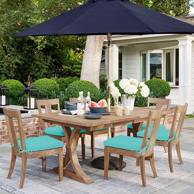 HARBOREST Outdoor Chair Cushions Set of 6, Water Resistant Patio Chair Cushions with Ties, Outdoor Seat Cushions for Patio Furniture, 17"x16"x2", Teal