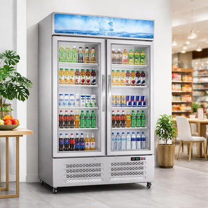IDEALHOUSE Commercial Refrigerators, 26.8 Cu.Ft Beverage Cooler, Commercial Fridge with Glass Door Display, LED Light Adjustable Shelves Drink Cooler for Restaurant Grocery Store Home, White