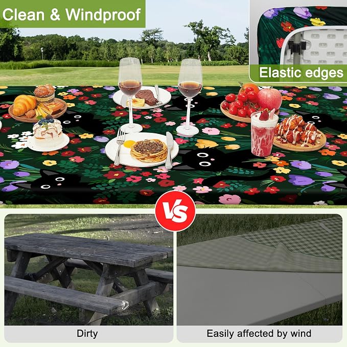 Picnic Table and Bench Cover Set, Waterproof Fitted Elastic Cloth | Portable Camping Essentials With Built-In Storage Pocket And Waterproof Fabric For Outdoor RV Or Picnic Table Use