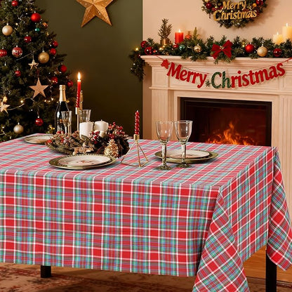 B-COOL Buffalo Checkered Table Cloth Fabric: Polyester Plaid Tablecloth Rectangle 57 x 120 Inch Red-Blue-Green Checkered Table Covers for Picnic Birthday Party