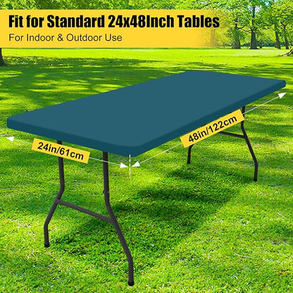 Smiry Rectangle Picnic Table Cloth, Waterproof Elastic Fitted Tablecloths for 4 Foot Tables, Washable Polyester Table Cover for Camping, Indoor and Outdoor (Peacock Blue, 24"x48")