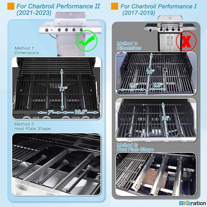 17" Grill Grate and Heat Plate for Charbroil Performance 4-Burner 463352521 | G426-0004-W1 G426-0005-W1 Cooking Grate for Charbroil 463352521 463354021 463365021 463365522, Heavy-duty Cast Iron