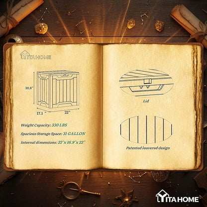 YITAHOME 31 Gallon Resin Deck Box Outdoor Storage Box and Waterproof Package Delivery Box with Lockable Lid forPatio Furniture, Garden Tools, Pool Supplies, Taupe