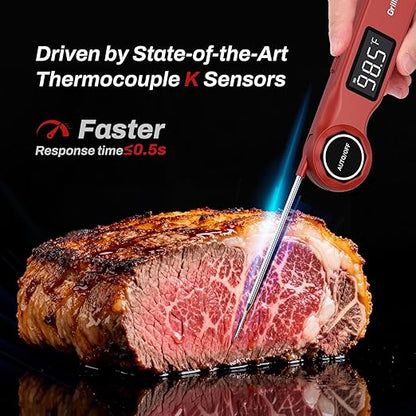Instant Read Meat Thermometer, GrillBliss USB-C Rechargeable Digital Food Thermometer with 0.5s Fast Read & ±0.5℉ Accuracy, VA LCD Display, Cooking Thermometer for BBQ, Grill, Candy, Brewing
