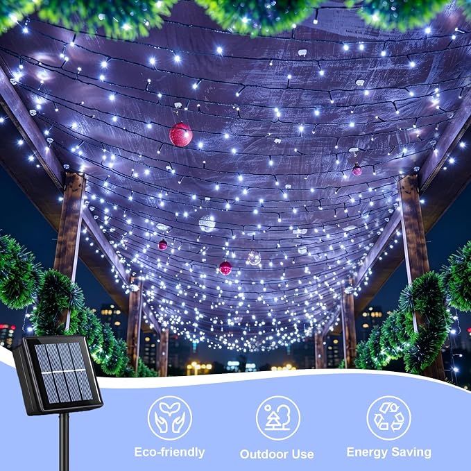QITONG 2 Pack White Solar String Lights, Each 33ft 100 LED Outdoor Solar Fairy Lights Waterproof, 8 Modes Green Wire Solar Christams Light for Garden Patio Yard Tree Party Decor