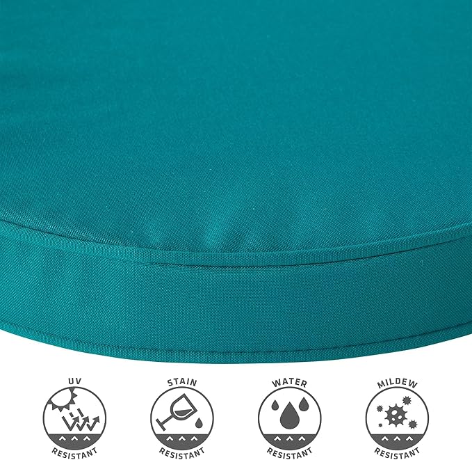 Set of 2 Outdoor 18 inch Round Patio Dining Chair Pads – Comfortable Fiber-Filled Seat Cushions with Ties, Reversible Polyester Fabric - Peacock