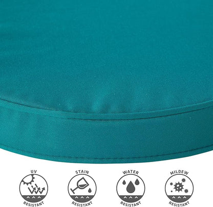 Set of 2 Outdoor 18 inch Round Patio Dining Chair Pads – Comfortable Fiber-Filled Seat Cushions with Ties, Reversible Polyester Fabric - Peacock